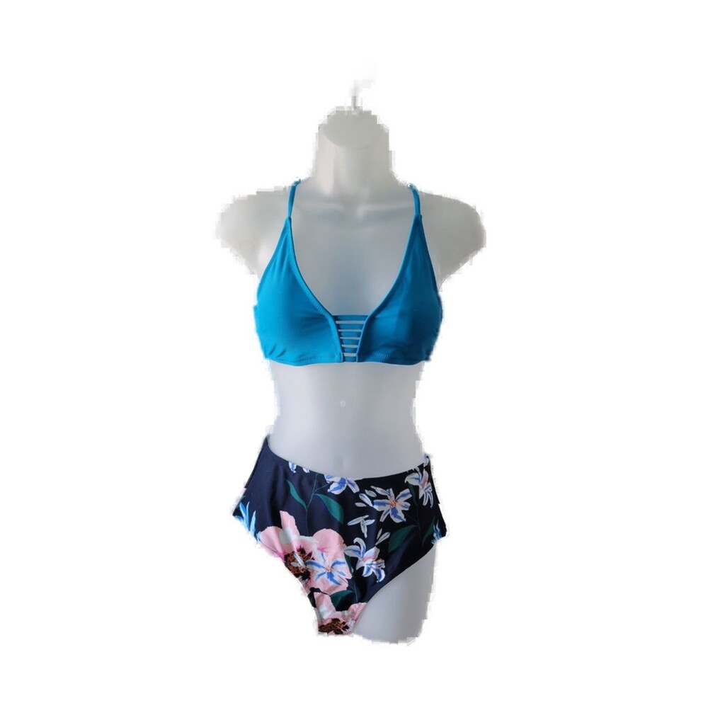 Cupshe Teal and Black Floral Bikini Set